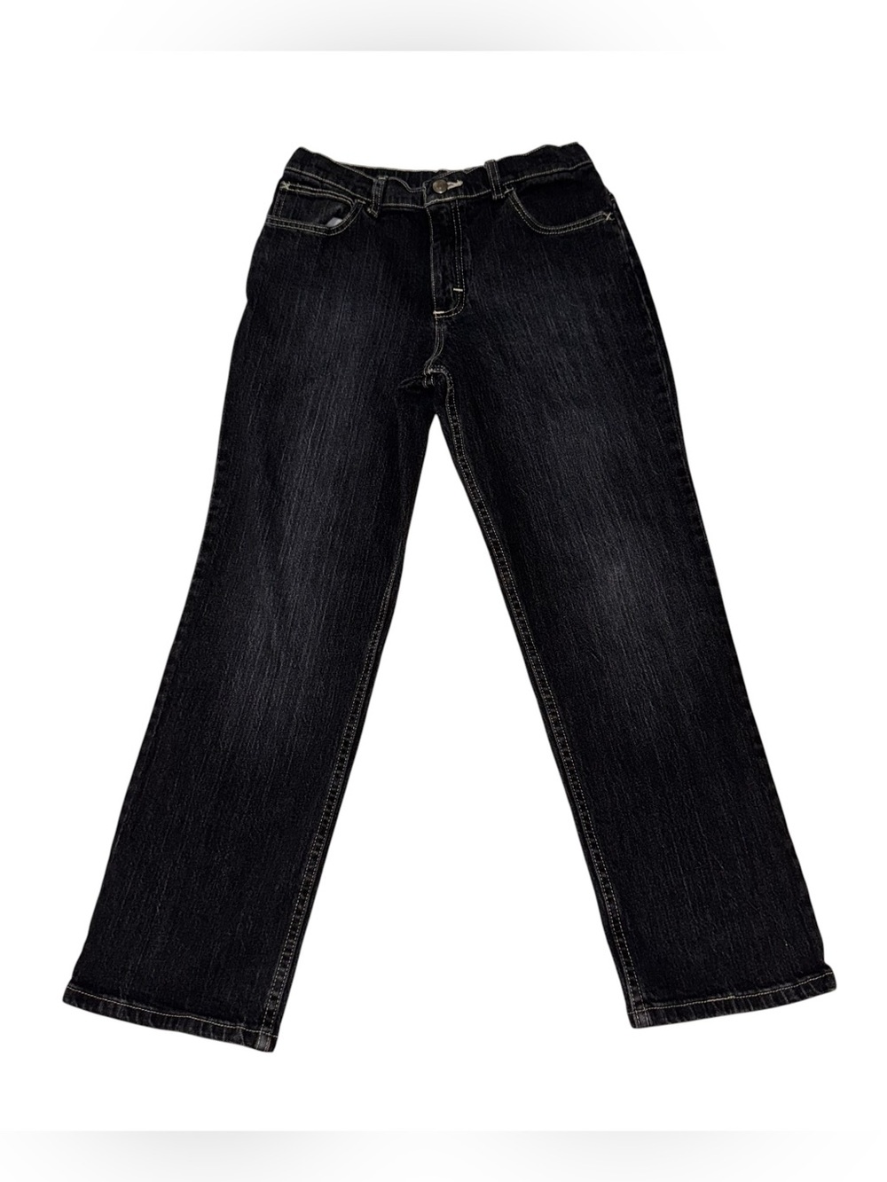 Wrangler Boy's Size 16 Husky Straight Leg Denim Jeans Black Adjustable Waistband